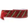 Outlet The Jolly Christmas Shop Raz 2.5" Red And Green Striped Wired Christmas Ribbon R4471785