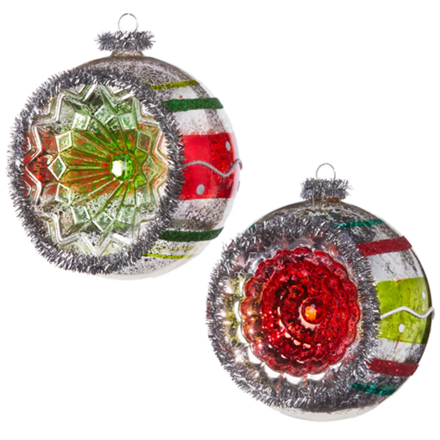 Outlet The Jolly Christmas Shop Raz 4" Red And Green Vintage Reflector Ball Glass Christmas Ornament 4352880