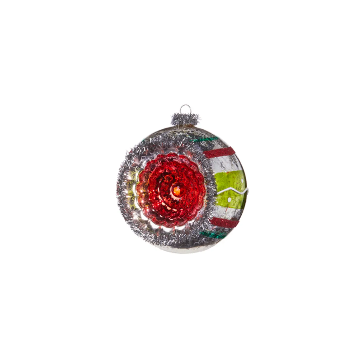 Outlet The Jolly Christmas Shop Raz 4" Red And Green Vintage Reflector Ball Glass Christmas Ornament 4352880