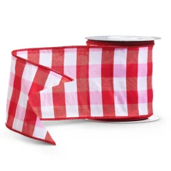 Clearance The Jolly Christmas Shop Raz 4" Red And White Gingham Wired Christmas Ribbon R4471788