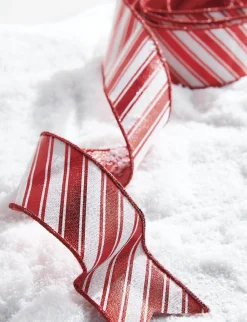 New The Jolly Christmas Shop Raz 2.5" Red And White Metallic Peppermint Striped Wired Christmas Ribbon R4271839