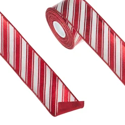 New The Jolly Christmas Shop Raz 2.5" Red And White Metallic Peppermint Striped Wired Christmas Ribbon R4271839