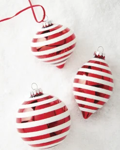 Sale The Jolly Christmas Shop Raz 4" Red And White Striped Glass Christmas Ornaments 4120871