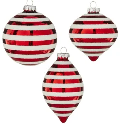 Sale The Jolly Christmas Shop Raz 4" Red And White Striped Glass Christmas Ornaments 4120871