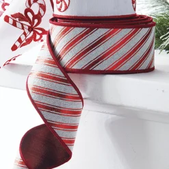 Clearance The Jolly Christmas Shop Raz 2.5" Red And White Striped Wired Christmas Ribbon R4071775