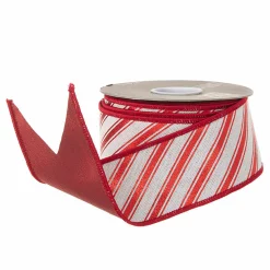 Clearance The Jolly Christmas Shop Raz 2.5" Red And White Striped Wired Christmas Ribbon R4071775