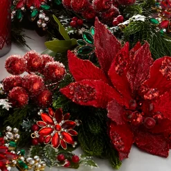 The Jolly Christmas Shop Raz 19" Red Beaded Large Poinsettia Christmas Tree Pick F4448004