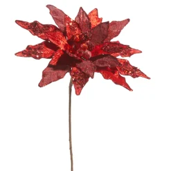 The Jolly Christmas Shop Raz 19" Red Beaded Large Poinsettia Christmas Tree Pick F4448004