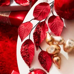 Best The Jolly Christmas Shop Raz 33.5" Red Beaded Leaf Christmas Tree Spray F4322788