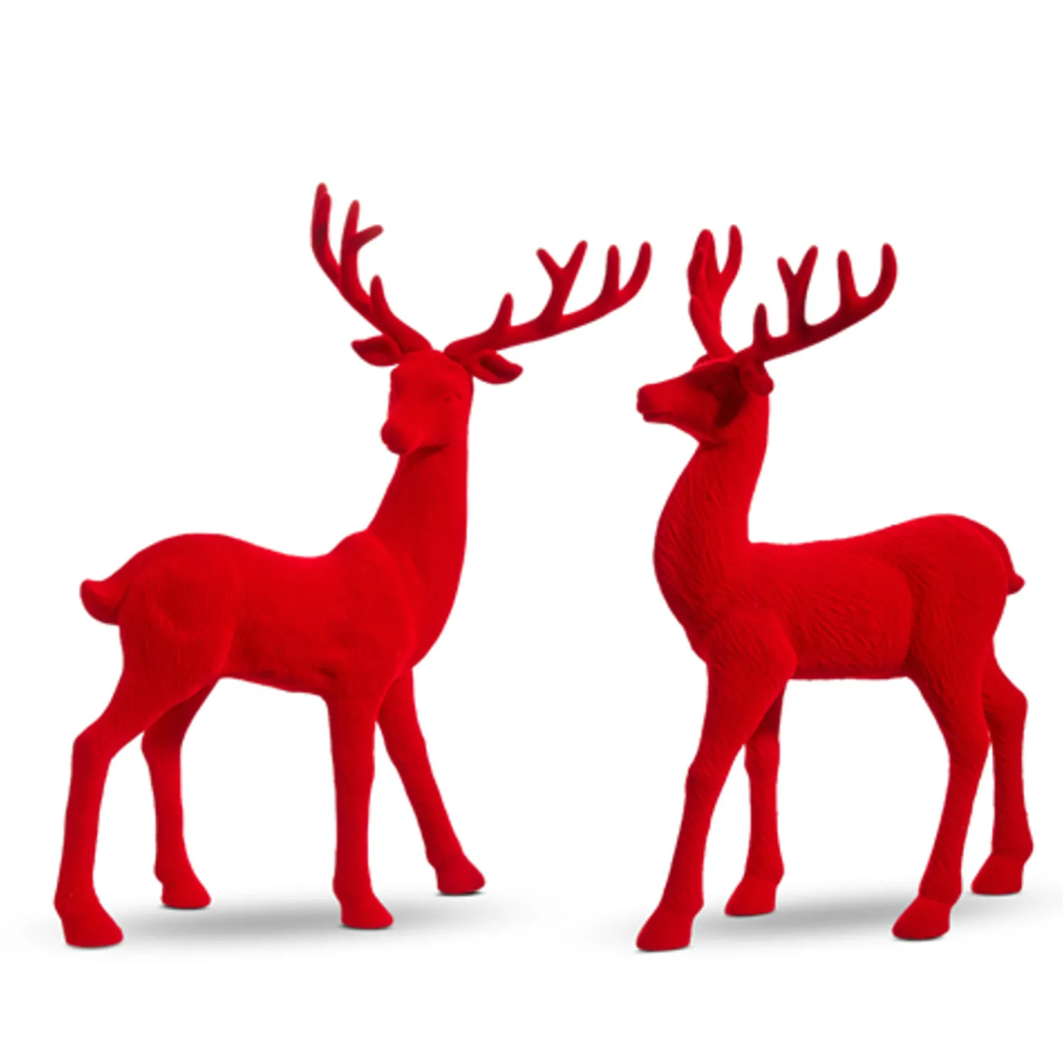 Outlet The Jolly Christmas Shop Raz 13" Red Flocked Deer Figure Set Of 2 4432754