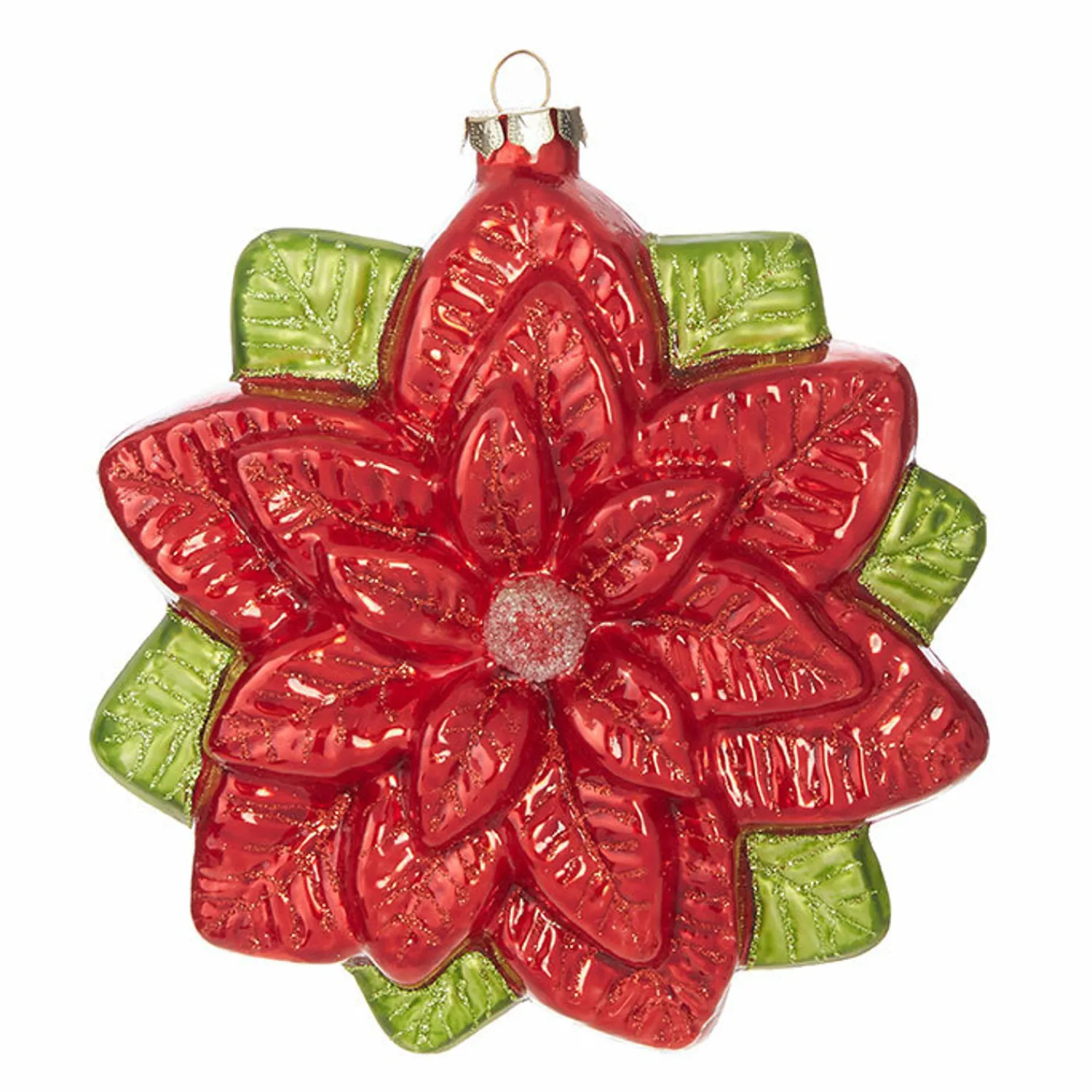 Discount The Jolly Christmas Shop Raz 6.5" Red Glitter Poinsettia Glass Christmas Ornament 4019189
