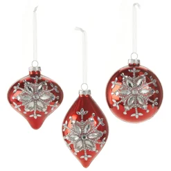 Best The Jolly Christmas Shop Raz 4" Red Jeweled Snowflake Glass Christmas Ornament 4324540