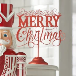 Hot The Jolly Christmas Shop Raz 12.75" Red Merry Christmas On Stand Christmas Sign Decoration 4428091