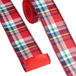 Discount The Jolly Christmas Shop Raz 4" Red Tartan Plaid Wired Christmas Ribbon R4171882