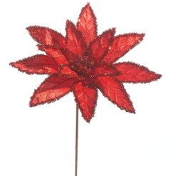 Clearance The Jolly Christmas Shop Raz 26" Red Tinsel Edge Poinsettia Stem Christmas Tree Accessory F4322742