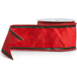 Outlet The Jolly Christmas Shop Raz 4" Red Velvet And Green Wired Christmas Ribbon R4427744
