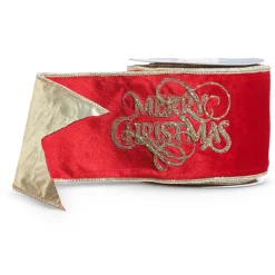 The Jolly Christmas Shop Raz 4" Red Velvet Merry Christmas Embroidered Wired Christmas Ribbon R4471766