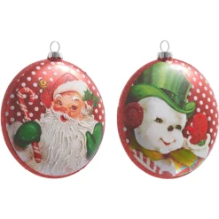 Sale The Jolly Christmas Shop Raz 5" Retro Christmas Snowman Or Santa Disc Glass Christmas Ornament 4452871