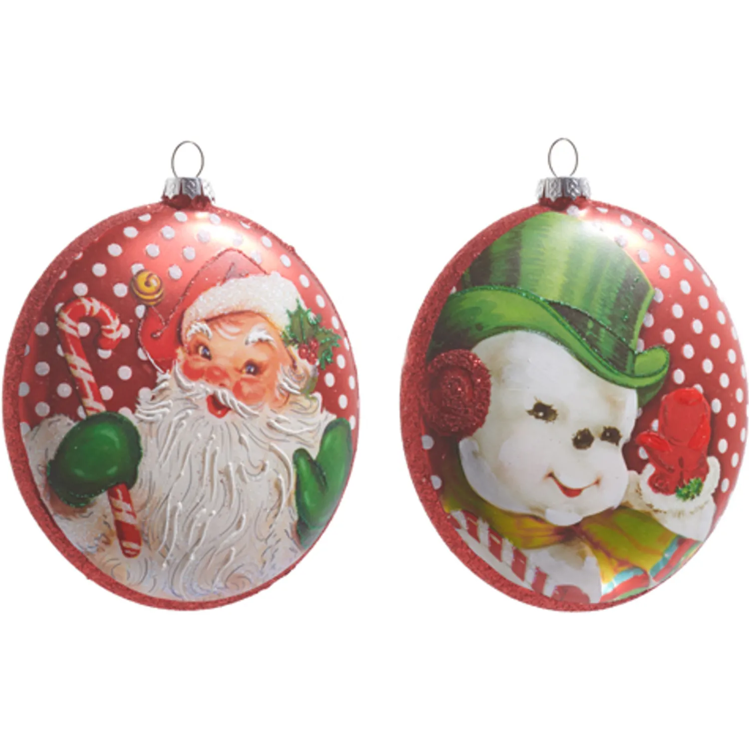 Sale The Jolly Christmas Shop Raz 5" Retro Christmas Snowman Or Santa Disc Glass Christmas Ornament 4452871