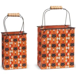 Clearance The Jolly Christmas Shop Raz 10" Retro Party Cat Bag Metal Container Halloween Decoration Set 2 4411222