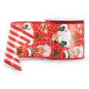 The Jolly Christmas Shop Raz 4" Retro Santa And Stripes Double Sided Wired Christmas Ribbon R4471778