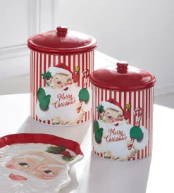 Best The Jolly Christmas Shop Raz 9" Retro Santa Christmas Cookie Jar Cannister Set Of 2 4411209