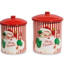 Best The Jolly Christmas Shop Raz 9" Retro Santa Christmas Cookie Jar Cannister Set Of 2 4411209