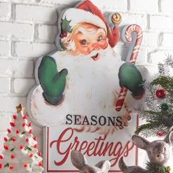 The Jolly Christmas Shop Raz 25.25" Retro Santa Metal Christmas Sign 4457275