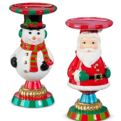 Outlet The Jolly Christmas Shop Raz 9" Retro Santa Or Snowman Christmas Candle Stand