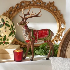 Sale The Jolly Christmas Shop Raz 12.5" Saddled Reindeer Christmas Figure 4301612