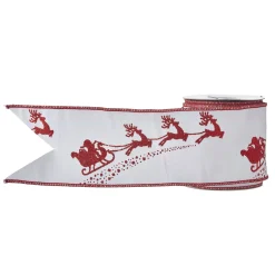 Discount The Jolly Christmas Shop Raz 4" Santa And Reindeer Wired Christmas Ribbon R4171880