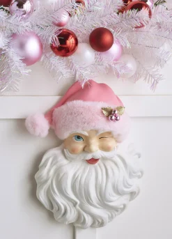 Sale The Jolly Christmas Shop Raz 17" Santa Face With Pink Hat Christmas Wall Decoration 4210233
