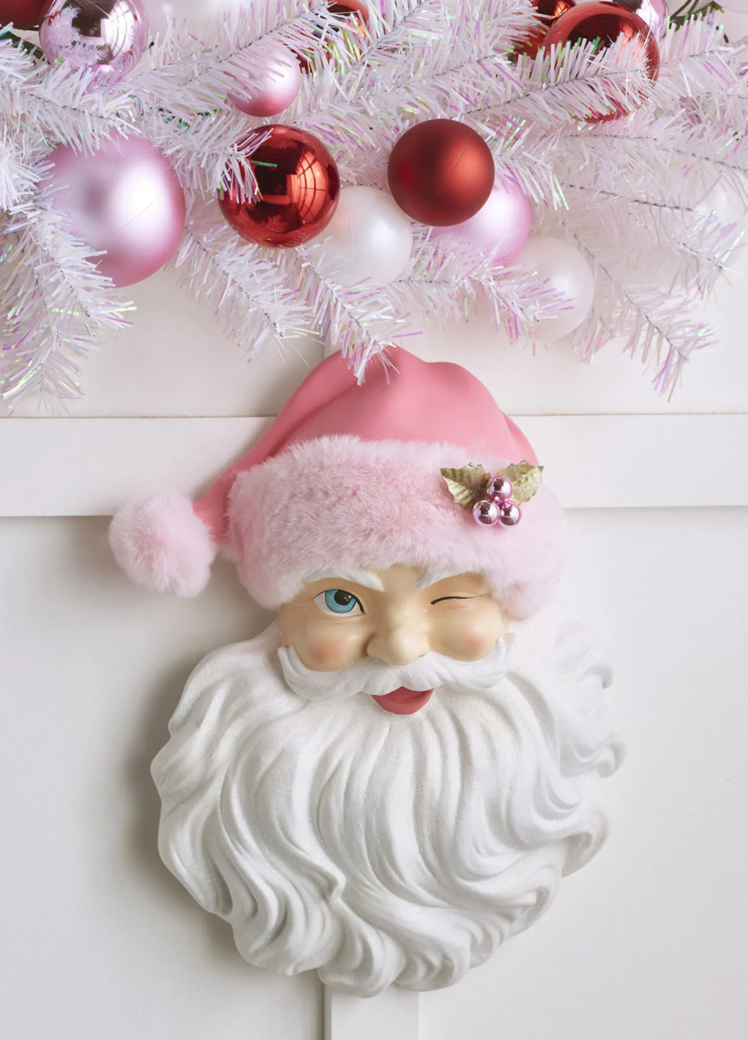 Sale The Jolly Christmas Shop Raz 17" Santa Face With Pink Hat Christmas Wall Decoration 4210233