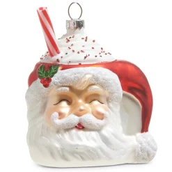 Sale The Jolly Christmas Shop Raz 4" Santa Mug With Whipped Cream Glass Christmas Ornament 4320882