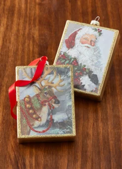 The Jolly Christmas Shop Raz 4.5" Santa Or Reindeer Painted Style Glass Christmas Ornament