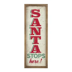 Clearance The Jolly Christmas Shop Raz 24.75" Santa Stops Here Wooden Framed Christmas Wall Art 4111239