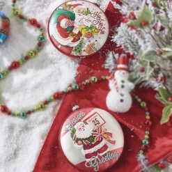 Hot The Jolly Christmas Shop Raz 6.5" Season's Greetings Vintage Inspired Santa Disc Glass Christmas Ornament 4252889