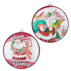 Hot The Jolly Christmas Shop Raz 6.5" Season's Greetings Vintage Inspired Santa Disc Glass Christmas Ornament 4252889