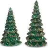 Hot The Jolly Christmas Shop Raz 9.75" Sequined Green Tree Glass Christmas Figure Set Of 2 4424655