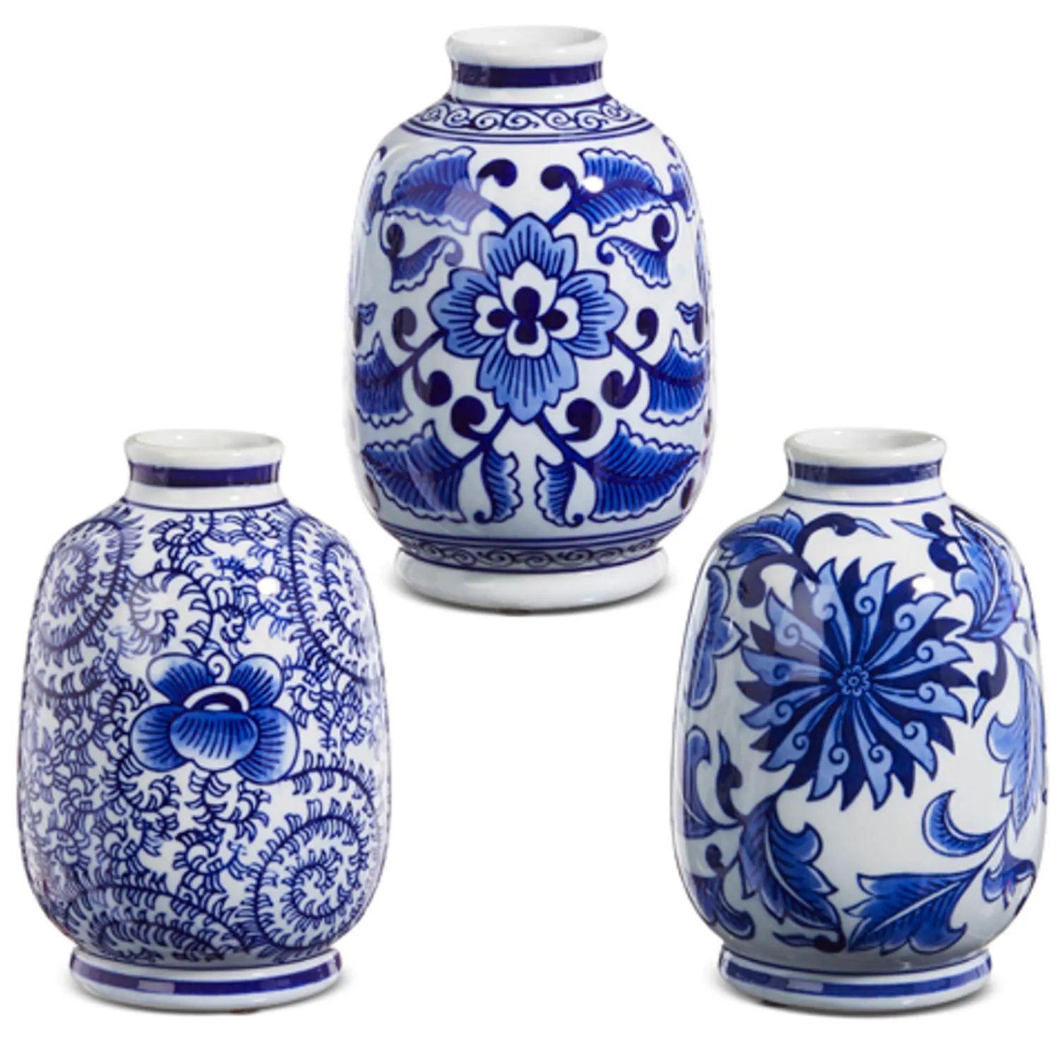 Outlet The Jolly Christmas Shop Raz 6.25" Set Of 3 Blue Chinoiserie Delft Bud Vase X4334408