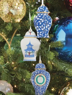 Best The Jolly Christmas Shop Raz 6" Set Of 3 Delft Ginger Jar Cut Out Christmas Ornament 4210273