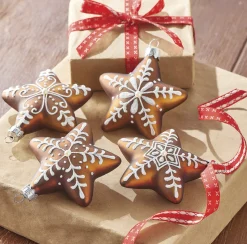 New The Jolly Christmas Shop Raz 3.25" Set Of 4 Gingerbread Star Cookie Glass Christmas Ornament 4122849