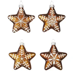 New The Jolly Christmas Shop Raz 3.25" Set Of 4 Gingerbread Star Cookie Glass Christmas Ornament 4122849