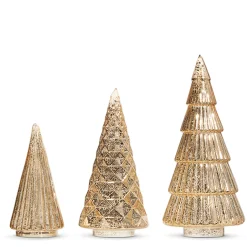 New The Jolly Christmas Shop Raz 11.5" Set Of 3 Gold Mercury Glass Christmas Trees Decoration 4322858