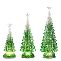 Discount The Jolly Christmas Shop Raz 15" Set Of 3 Lighted Green Christmas Trees 4416230