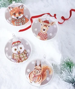 Online The Jolly Christmas Shop Raz 5.5" Set Of 4 North Pole Friends Glass Disc Christmas Ornament 4224624