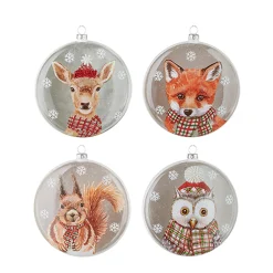 Online The Jolly Christmas Shop Raz 5.5" Set Of 4 North Pole Friends Glass Disc Christmas Ornament 4224624