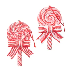 New The Jolly Christmas Shop Raz 4.75" Set Of 2 Peppermint Lollipop Christmas Ornament 4214116