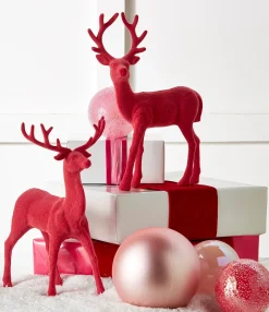 Hot The Jolly Christmas Shop Raz 12.5" Set Of 2 Pink Velvet Reindeer Christmas Decoration 4402407