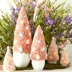 Outlet The Jolly Christmas Shop Raz Set Of 2 Potted Pink Bottle Brush Trees With Egg Ornaments 4415512